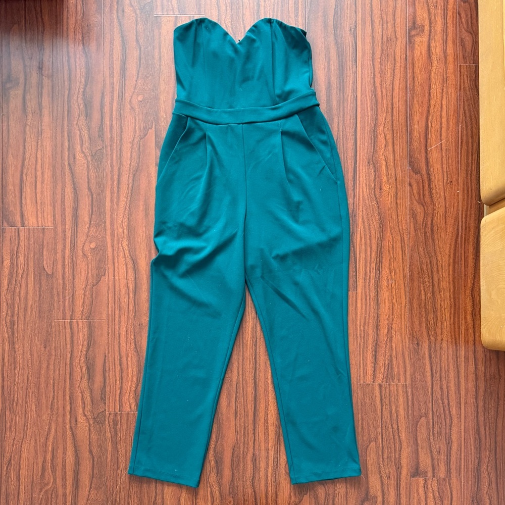 Express Strapless Teal Jumpsuit